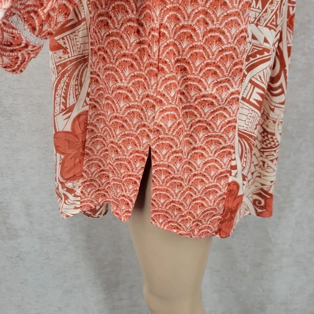 Soft Surroundings Floral Patterned 3/4 Sleeve Tunic Rust Terracotta and Cream - Picture 6 of 12